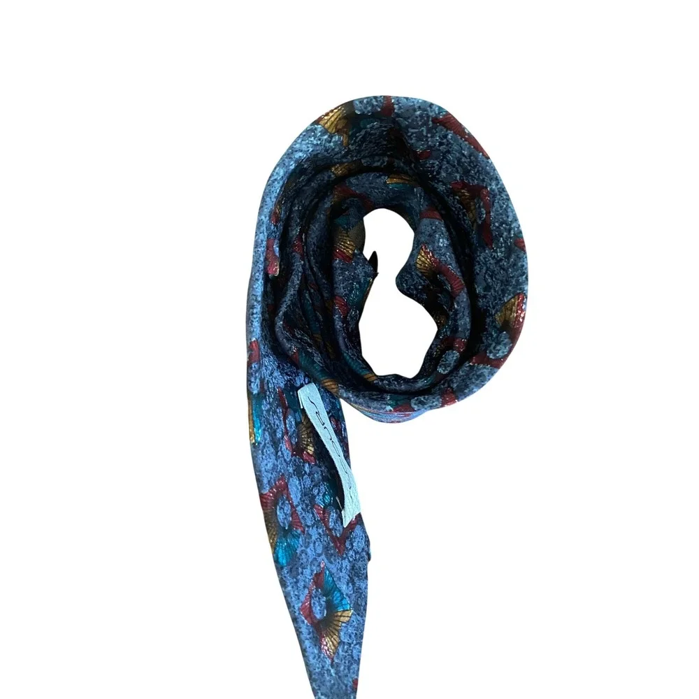 Secours Mens‎ Silk Tie Blue Geometric Abstract Red Gold Teal Hand Made in Italy